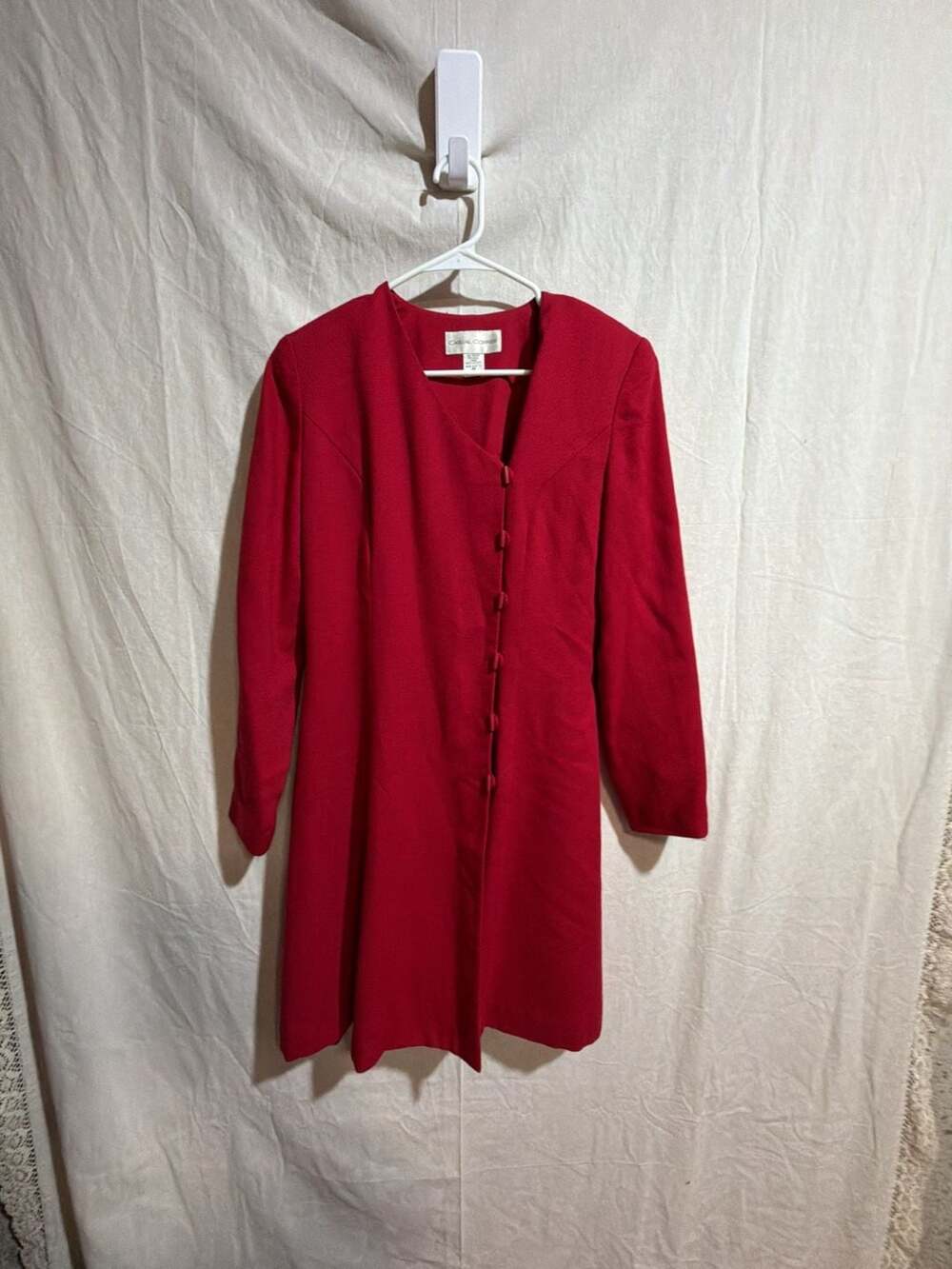 Vintage Red Wool Shift Dress Berkshire B-Tween Secretary Office Button Front
